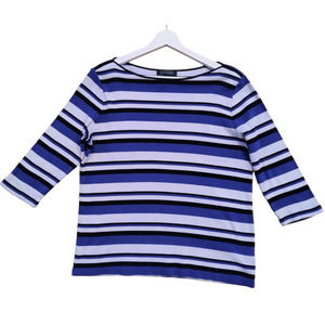 Lauren Ralph Lauren 3/4 Sleeve Tee Women's Size 1X Multicolor Striped Cotton Top